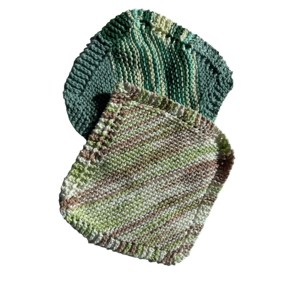 set of 2 hand knit dish cloth pot scrubber